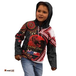 Tonga and Australia ANZAC Day Kid Hoodie Aboriginal and Ngatu Art Pattern - Gallipoli Lest We Forget