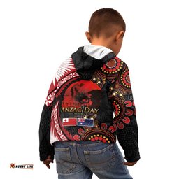 Tonga and Australia ANZAC Day Kid Hoodie Aboriginal and Ngatu Art Pattern - Gallipoli Lest We Forget