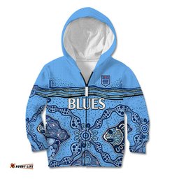 Custom Text And Number NSW Blues Rugby Kid Hoodie New South Wales Aboriginal Origin
