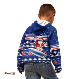Custom Text and Number Australia Christmas Hoodie KID Aussie Aboriginal Santa Claus is Surfing with Kangaroo