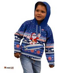 Custom Text and Number Australia Christmas Hoodie KID Aussie Aboriginal Santa Claus is Surfing with Kangaroo