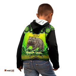 Personalised Australia Taurus Wombat Zodiac Kid Hoodie Auz Astrology Aboriginal Green
