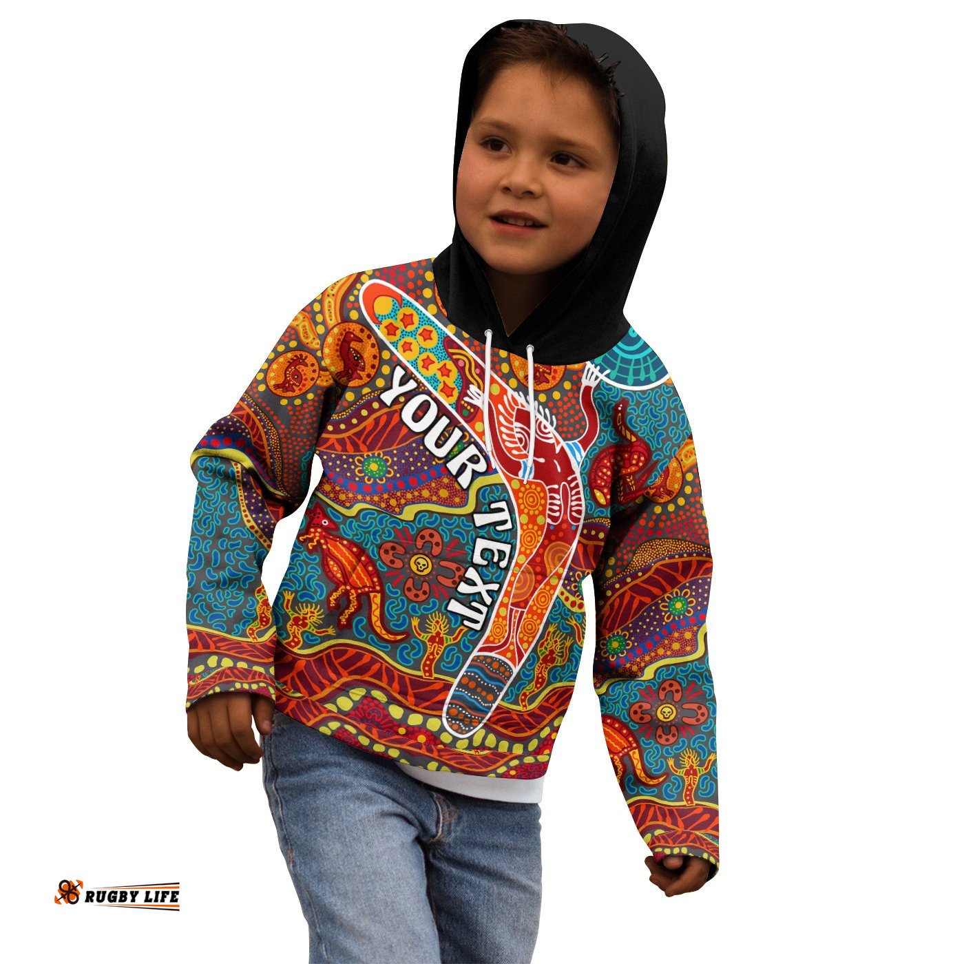 Kids Aboriginal Personalised Hoodie Indigenous Boomerang