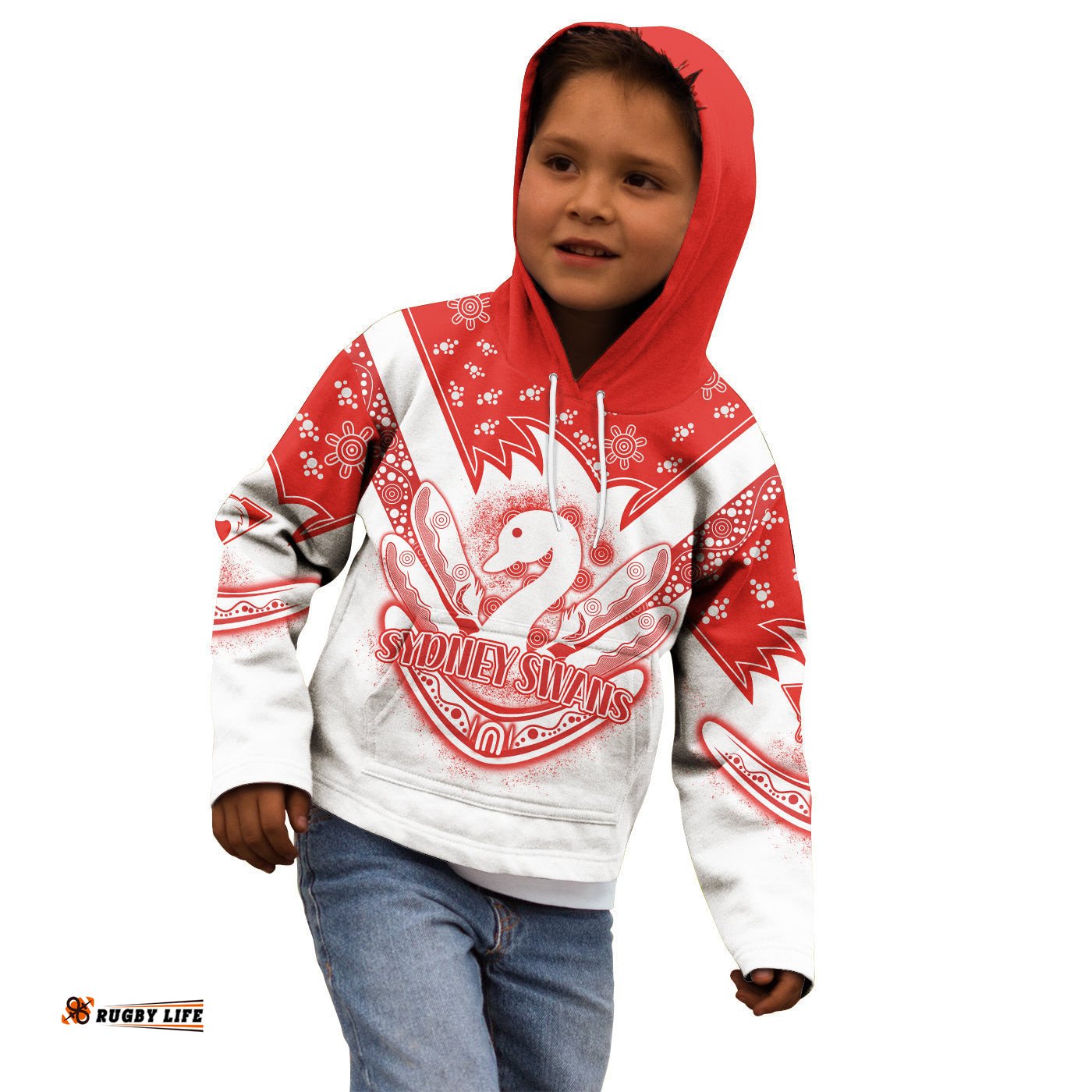 Swans Football Hoodie KID Est 1874 Aboriginal Boomerang Sydney Bloods