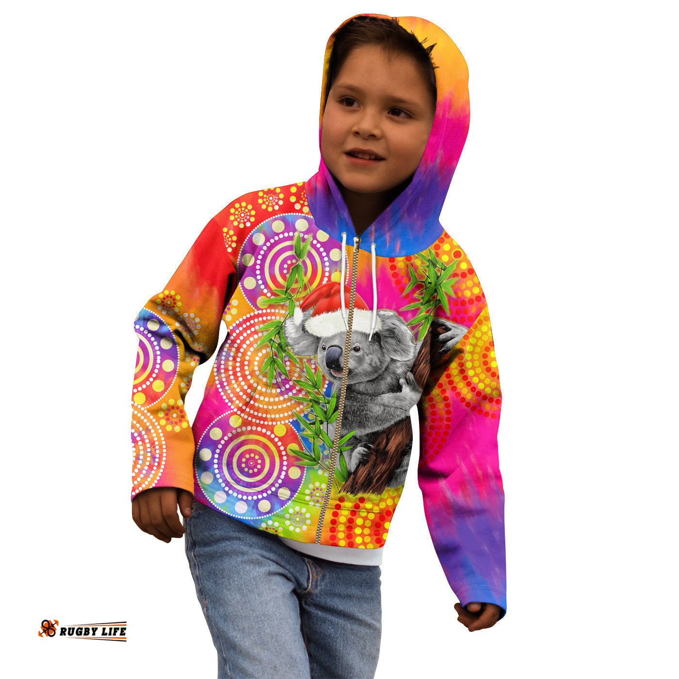 Australia Koala Aboriginal Hoodie KID Rainbow Tie Dye Merry Christmas