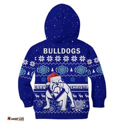 Bulldogs Rugby Christmas Hoodie KID Berries Merry Xmas Aboriginal Art