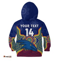 Custom Text And Number Adelaide Football Hoodie KID Crows Aboriginal Art