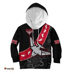 Custom Text And Number Essendon Football Hoodie KID Go Bombers 1872 Aboriginal Art