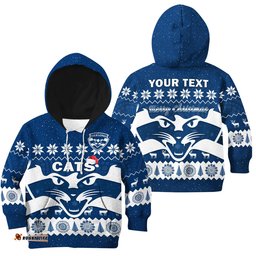 Custom Personalised Cats Football Christmas Hoodie KID Geelong Aboriginal Painting