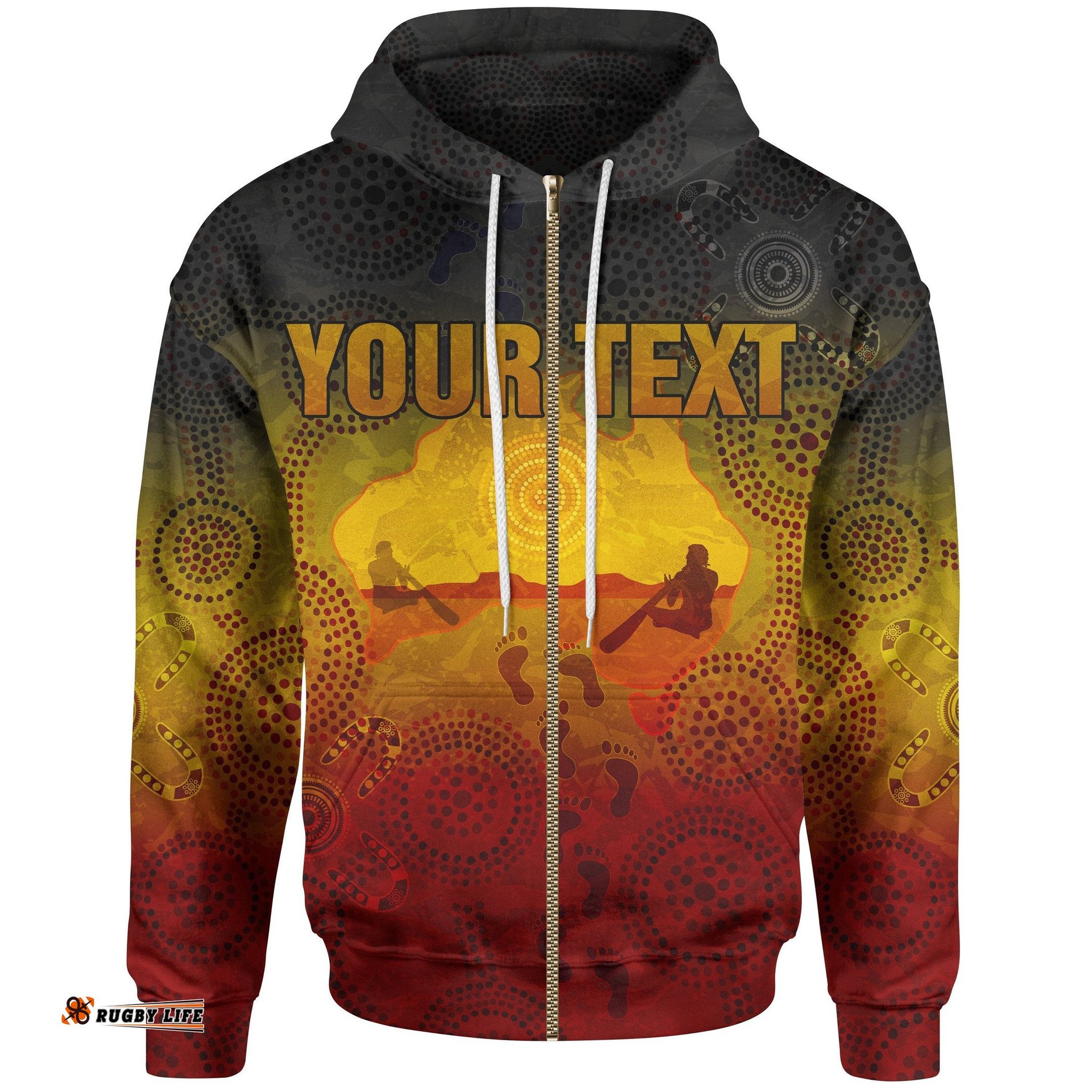 Custom Aboriginal Kid Zip Up Hoodie, Australian Map with Indigenous Color