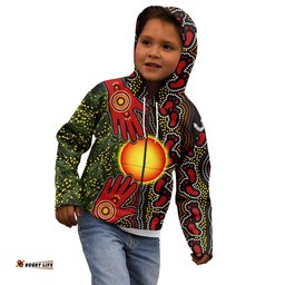Custom Text and Number Aboriginal Dot Painting Hoodie KID Go To Touch The Sun