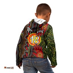 Custom Text and Number Aboriginal Dot Painting Hoodie KID Go To Touch The Sun