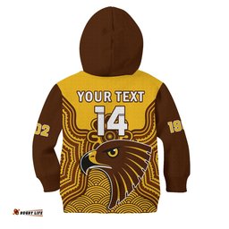 Custom Text And Number Hawthorn Football Hoodie KID Go Hawks 1902 Aboriginal Art