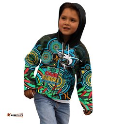 Sharks Rugby Aboriginal Art Kid Hoodie NAIDOC Indigenous Tribal