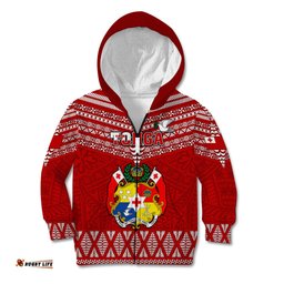 Tonga Rugby Kid Hoodie 2023 World Cup Tongan Kupesi Ngatu Pattern