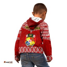 Tonga Rugby Kid Hoodie 2023 World Cup Tongan Kupesi Ngatu Pattern