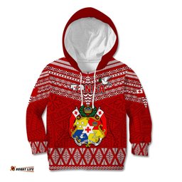 Tonga Rugby Kid Hoodie 2023 World Cup Tongan Kupesi Ngatu Pattern