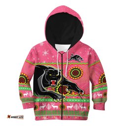 Panthers Christmas Hoodie KID Aboriginal Pattern Penrith Pink Version