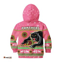 Panthers Christmas Hoodie KID Aboriginal Pattern Penrith Pink Version