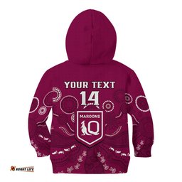 Personalised Maroons Rugby Kid Hoodie QLD Aboriginal Art