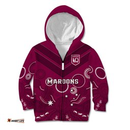 Personalised Maroons Rugby Kid Hoodie QLD Aboriginal Art