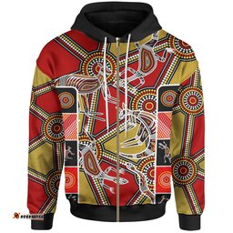Kid Aboriginal Zip Up Hoodie, Kangaroo Dot Painting Patterns