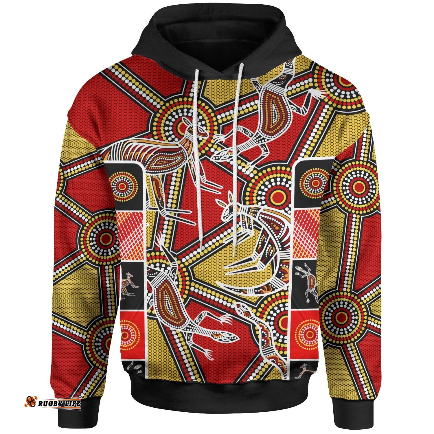 Kid Aboriginal Zip Up Hoodie, Kangaroo Dot Painting Patterns