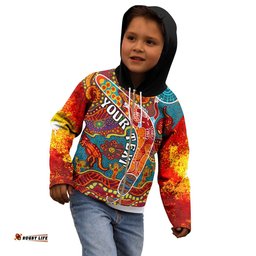 Kids Aboriginal Personalised Zip Up Hoodie Indigenous Boomerang