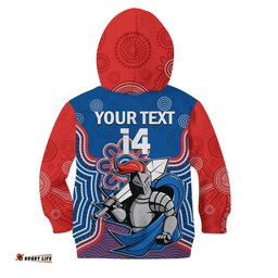 Custom Text And Number Knights Rugby Hoodie KID Novocastrians 1987 Aboriginal Art