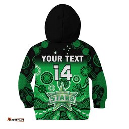 Custom Text And Number Stars Cricket Hoodie KID Melbourne Team Green Gradient Aboriginal Art
