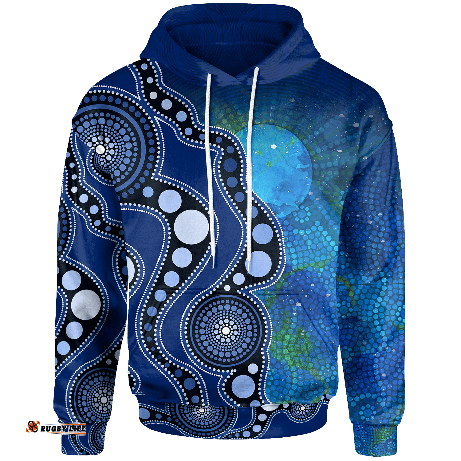 Kid Aboriginal Hoodie Australia Indigenous Flag Circle Dot Painting Art Blue