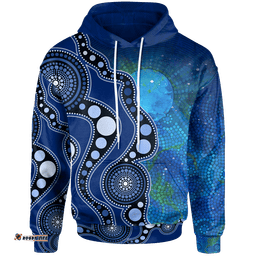 Kid Aboriginal Hoodie Australia Indigenous Flag Circle Dot Painting Art Blue