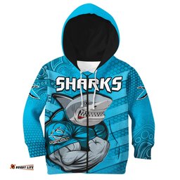 Custom Text And Number Sharks Rugby Hoodie KID Go Sharkies Aboriginal Sporty Version