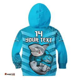 Custom Text And Number Sharks Rugby Hoodie KID Go Sharkies Aboriginal Sporty Version