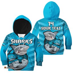 Custom Text And Number Sharks Rugby Hoodie KID Go Sharkies Aboriginal Sporty Version