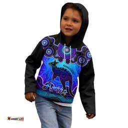 Personalised Australia Aries Kangaroo Zodiac Kid Hoodie Auz Astrology Aboriginal Blue
