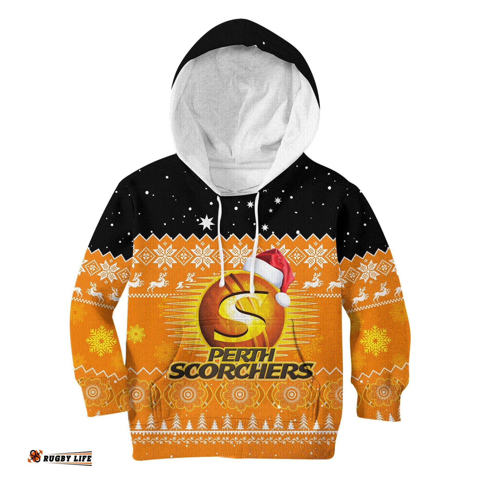 Perth Scorchers Cricket Hoodie KID Aboriginal Merry Christmas
