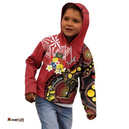 Tonga Ngatu And Australia Aboriginal Kid Hoodie Tongan Dove And Kangaroo Together