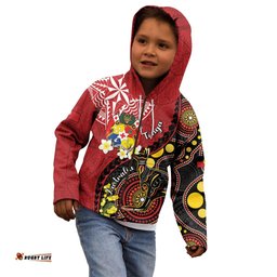 Tonga Ngatu And Australia Aboriginal Kid Hoodie Tongan Dove And Kangaroo Together