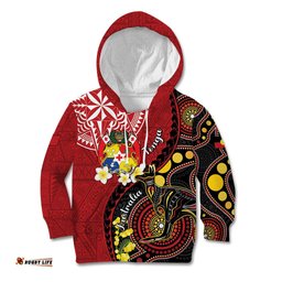 Tonga Ngatu And Australia Aboriginal Kid Hoodie Tongan Dove And Kangaroo Together