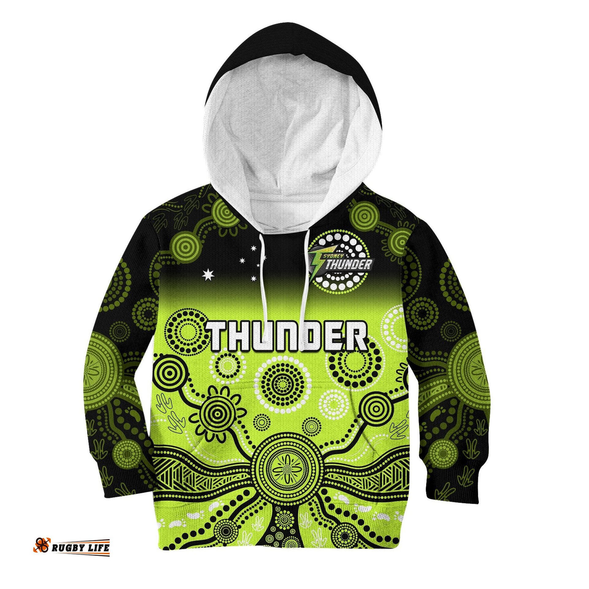 Custom Text And Number Thunder Hoodie KID Sydney Gradient Aboriginal Art