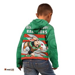Rabbitohs Rugby Hoodie KID Aboriginal Dot Painting Glory Glory Sporty Style