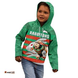 Rabbitohs Rugby Hoodie KID Aboriginal Dot Painting Glory Glory Sporty Style