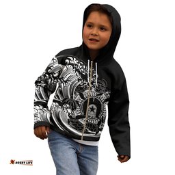 Aboriginal Kid Zip Up Hoodie, Torres Strait Islands in Wave Black