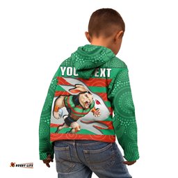 Custom Text And Number Rabbitohs Rugby Hoodie KID Aboriginal Dot Painting Glory Glory Sporty Style