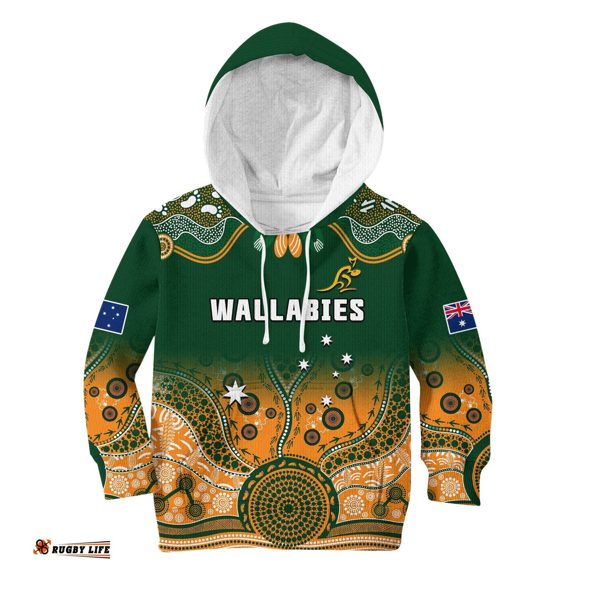 Australia Rugby Hoodie KID Wallabies Kangaroo Green Aboriginal
