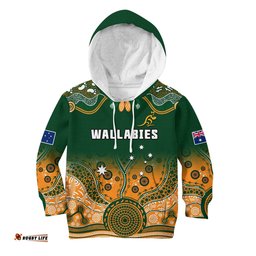 Australia Rugby Hoodie KID Wallabies Kangaroo Green Aboriginal