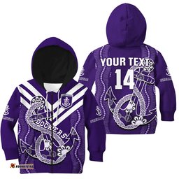 Custom Text And Number Dockers Football Hoodie KID Fremantle Anchor Mix Aboriginal Pattern Dynamic Style