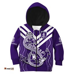 Custom Text And Number Dockers Football Hoodie KID Fremantle Anchor Mix Aboriginal Pattern Dynamic Style