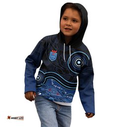 Personalised NSW Blues Rugby Indigenous Kid Hoodie Lizard Aboriginal Dot Art